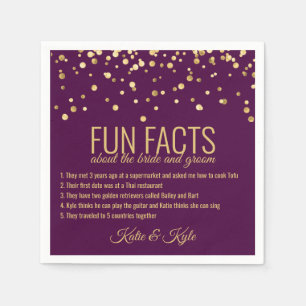 Personalized PURPLE PLUM Gold Confetti FUN FACTS Napkins