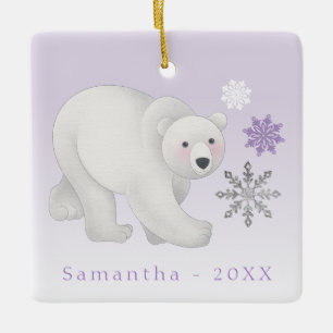 Personalized Purple Polar Bear Ceramic Ornament