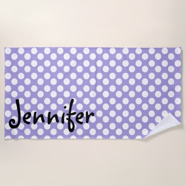 Personalized Purple Polka Dot Beach Towel (Front)