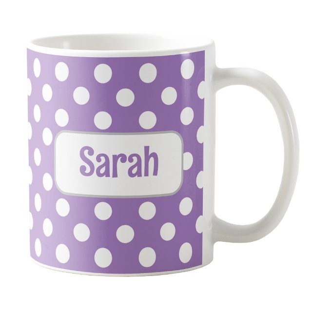 Personalized Purple Polka Dot Mug (Personalized Purple Polka Dot Mug at Amy's Coffee Mugs on Zazzle.)