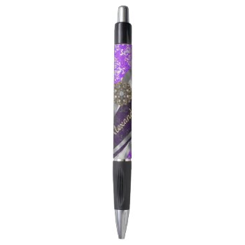 Personalized Purple Pretty Girly Damask Pattern Pen by monogramgiftz at Zazzle