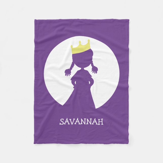 Personalized Purple Princess Silhouette Girls Fleece Blanket (Front)