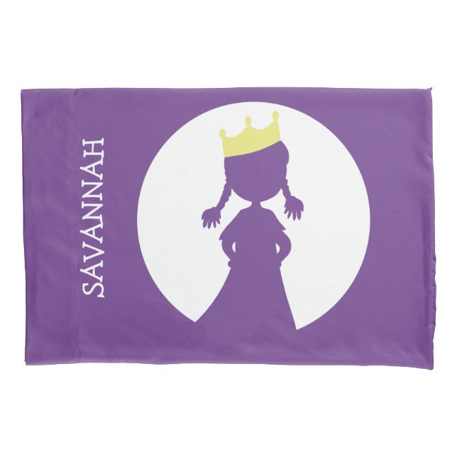 Personalized Purple Princess Silhouette Girls Pillow Case (Front)