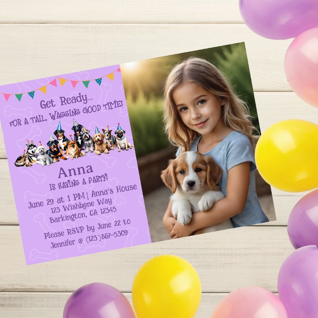 Personalized Purple Puppy Dog Birthday Invitation (Creator Uploaded)