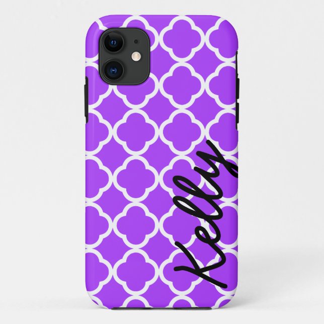 Personalized purple quarterfoil iPhone case cover (Back)