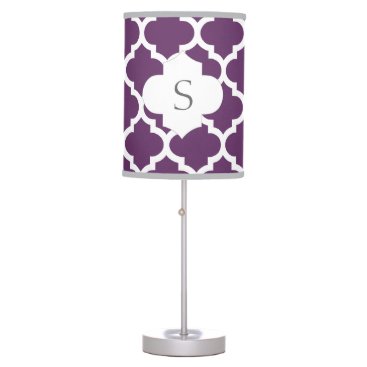 personalized purple quatrefoil custom monogram table lamp