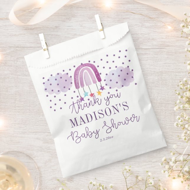 Personalized Purple Rainbow Baby Shower Favor Bag (Clipped)