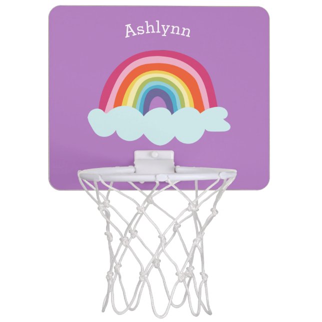 Personalized Purple Rainbow Mini Basketball Hoop (Front)