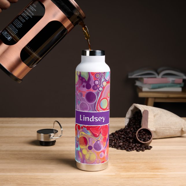 Personalized Purple Red Pour Painting Fluid Art  Water Bottle (Coffee)