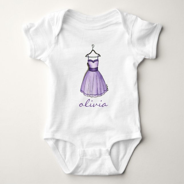 Personalized Purple Retro Prom Pretty Party Dress Baby Bodysuit (Front)