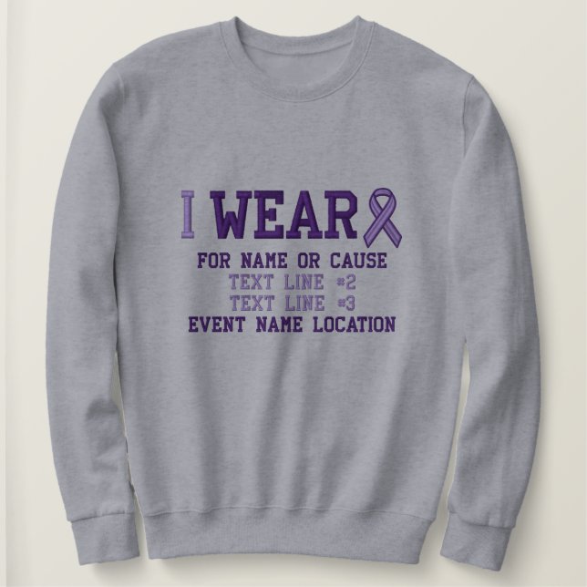 Personalized Purple Ribbon Awareness Embroidery Embroidered Sweatshirt (Design Front)
