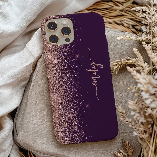 Personalized Purple Rose Gold Glitter Signature Case-Mate iPhone Case (Creator Uploaded)