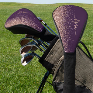 Personalized Purple Rose Gold Glitter Signature Golf Head Cover