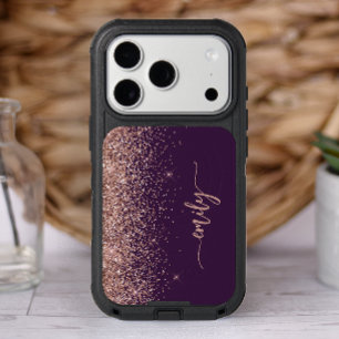 Personalized Purple Rose Gold Glitter Signature iPhone 17 Pro Case