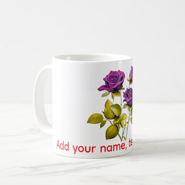 Personalized Purple Rose Mug | Add Your Name, Text (Front Left)