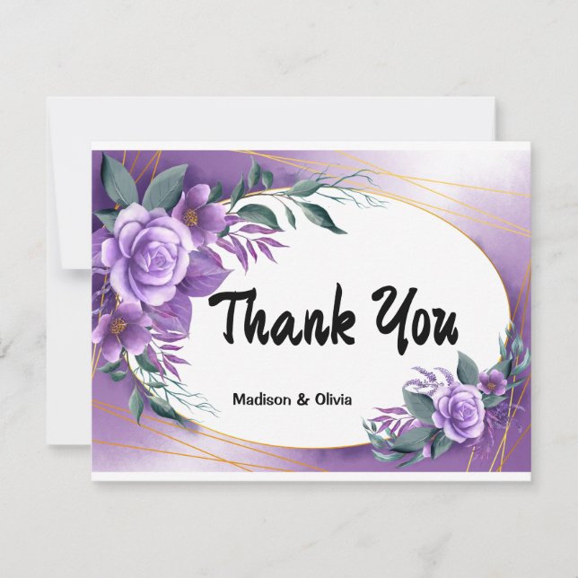 Personalized Purple Rose Thank You Card (Front)