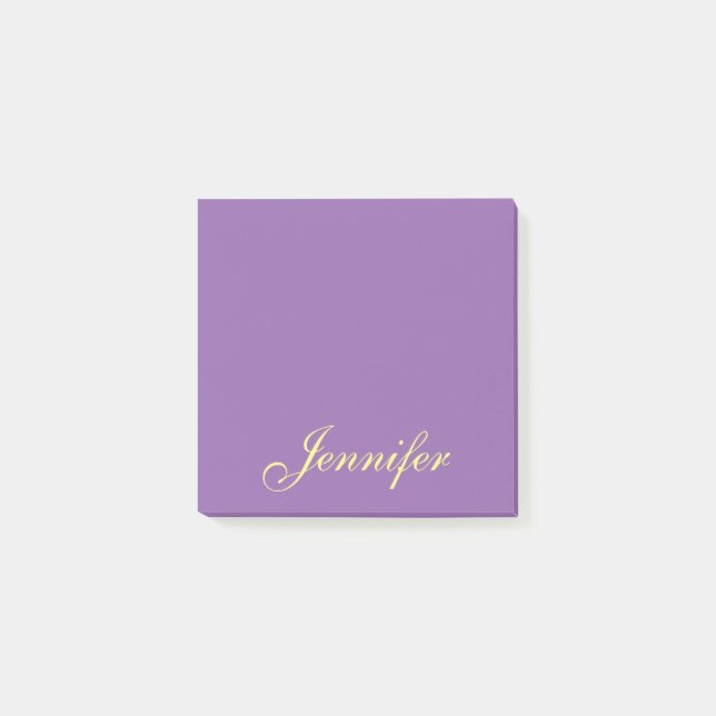 Personalized Purple Script Post it Sticky Notes (Front)