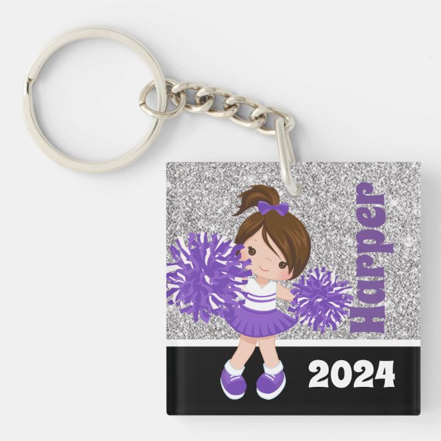 Personalized Purple & Silver Cheerleading Keychain (Front)