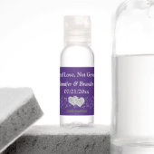 Personalized Purple, Silver Floral Hearts Wedding Hand Sanitizer (Insitu)