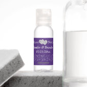 Personalized Purple, Silver Floral Hearts Wedding  Hand Sanitizer (Insitu)
