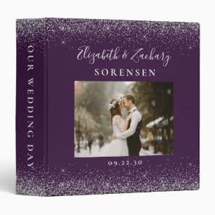 Personalized Purple Silver Glitter Wedding Photo 3 Ring Binder