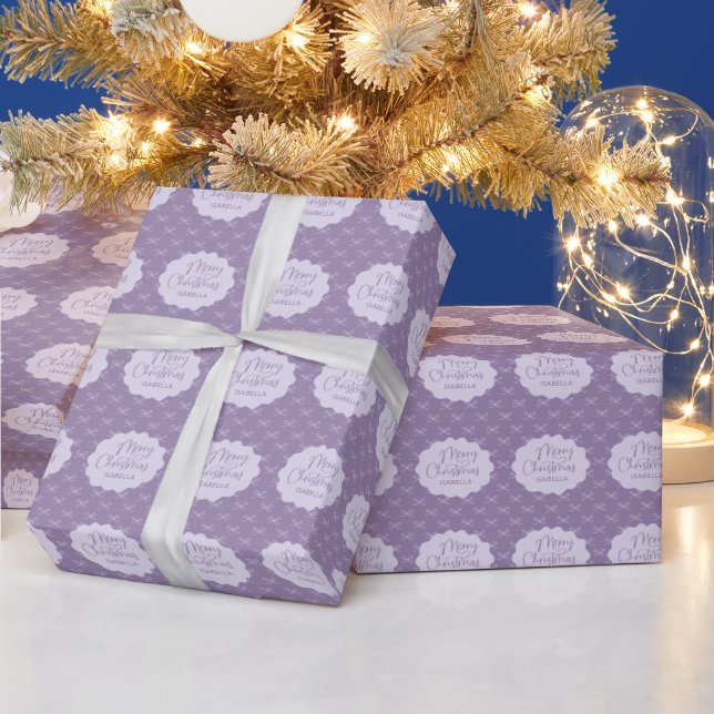 Personalized Purple Simple Bow Merry Christmas Wrapping Paper (Holidays)