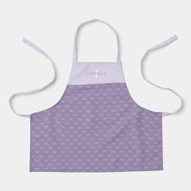 Personalized Purple Simple Bow Pattern Kids Apron (Front)