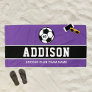 Personalized Purple Soccer Player Name Beach Towel