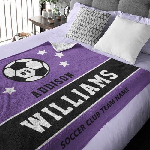 Personalized Purple Soccer Player Name Fleece Blanket