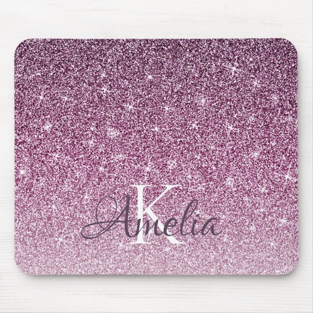 Personalized Purple Sparkle Glitter Monogram Mouse Pad (Front)