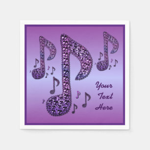 Personalized Purple Sparkle Music Notes Napkins