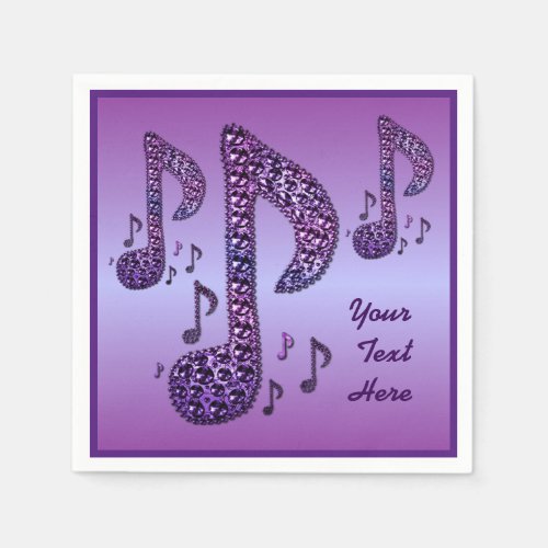 Personalized Purple Sparkle Music Notes Napkins