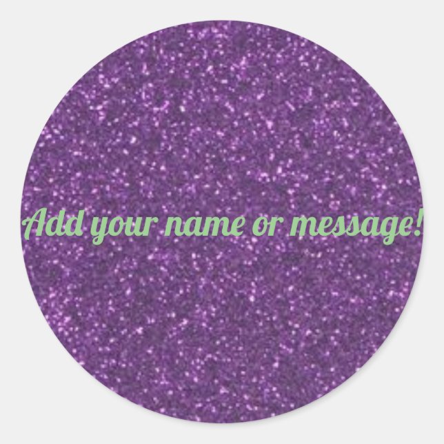 Personalized purple sparkling glitter classic round sticker (Front)