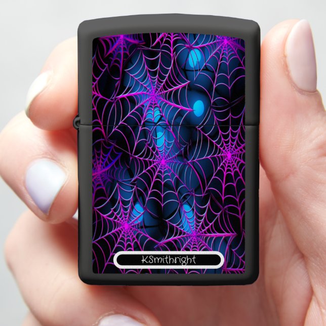 Personalized Purple Spider Web Zippo Lighter (In Hand)