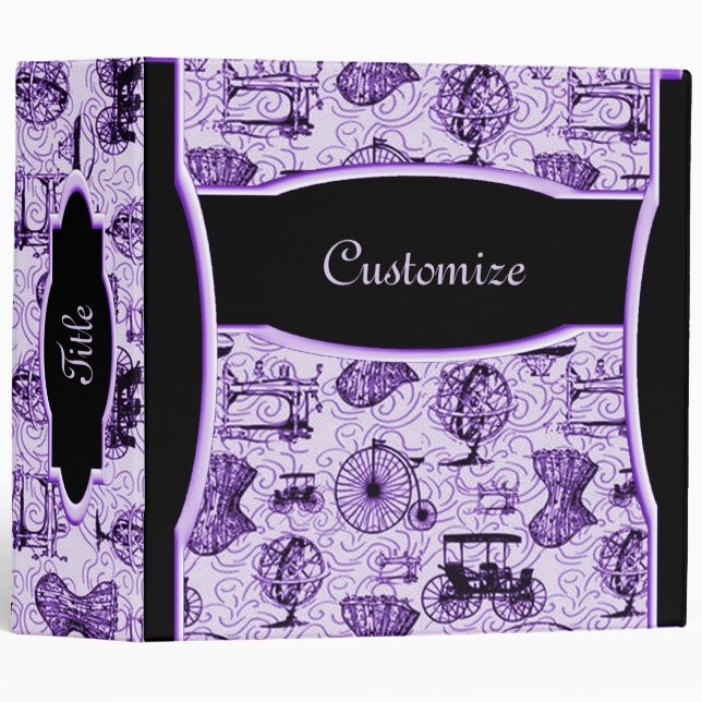 Personalized Purple Steampunk Pattern Binder (Front/Spine)