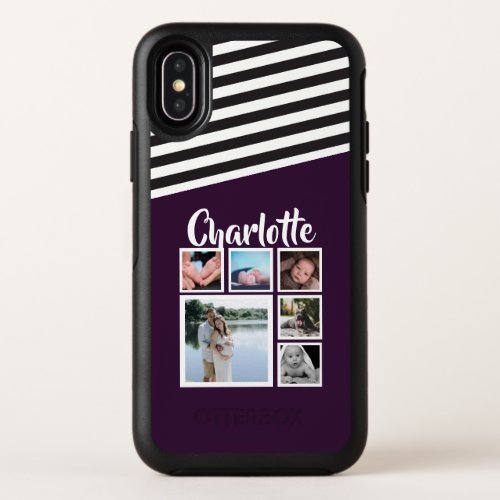 Personalized Purple Stripe Pattern Black White OtterBox Symmetry iPhone X Case