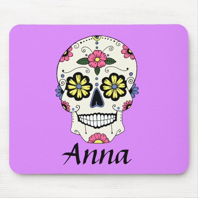 Personalized Purple Sugar Skull Mouse Pad (Front)