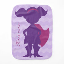 Personalized Purple Superhero Girl Silhouette Burp Cloth