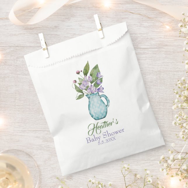 Personalized Purple Sweet Pea Flowers Baby Shower Favor Bag (Clipped)