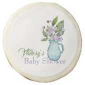 Personalized Purple Sweet Pea Flowers Baby Shower Sugar Cookie (Front)
