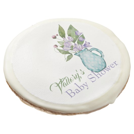 Personalized Purple Sweet Pea Flowers Baby Shower Sugar Cookie (Angled)