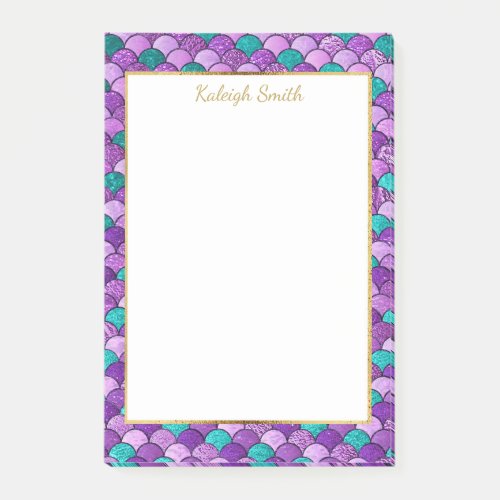 Personalized Purple Teal Gold Mermaid Scales Post_it Notes