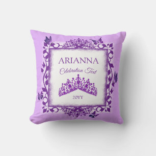 Personalized Purple Tiara & Butterflies Keepsake Throw Pillow