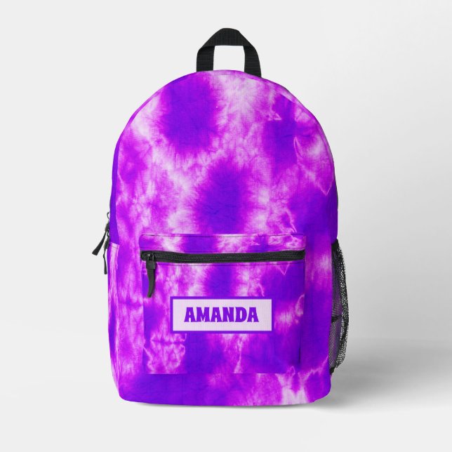 Personalized Purple Tie Dye  Printed Backpack (Front)