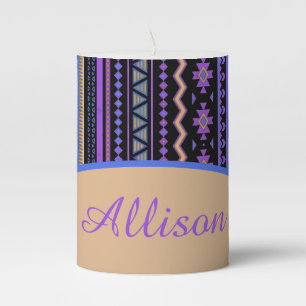Personalized Purple tribal design  Pillar Candle