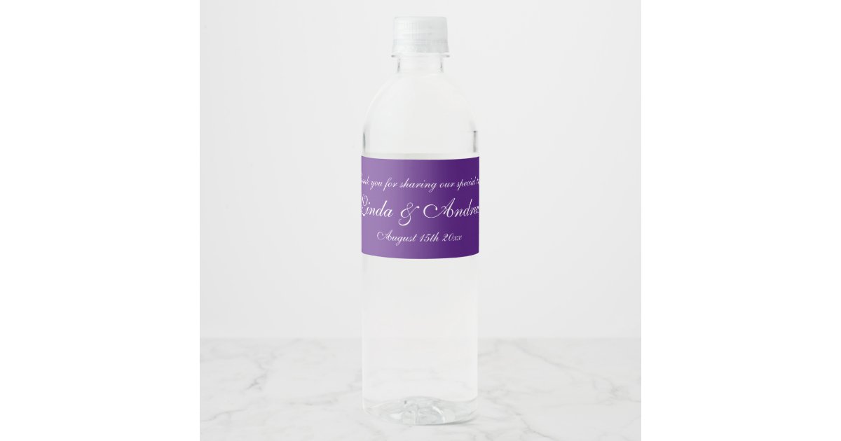 Personalized purple two heart wedding party favor water bottle ...
