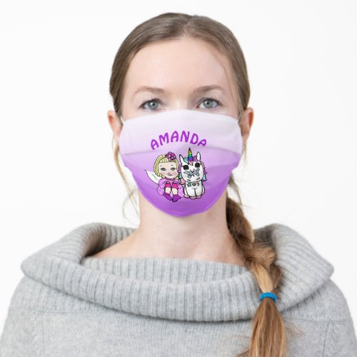 Personalized Purple Unicorn and Butterfly Name Adult Cloth Face Mask