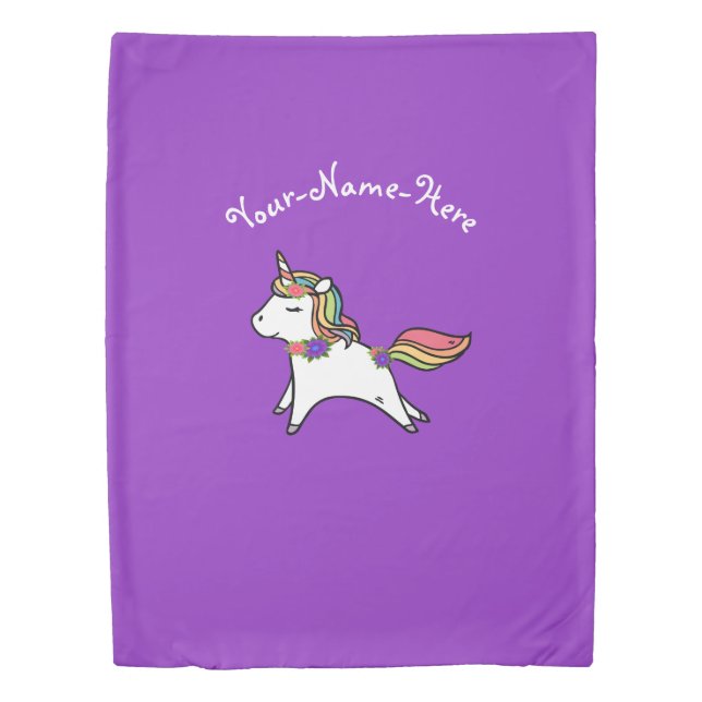 Personalized Purple Unicorn blue and pink flowers  Duvet Cover (Front)