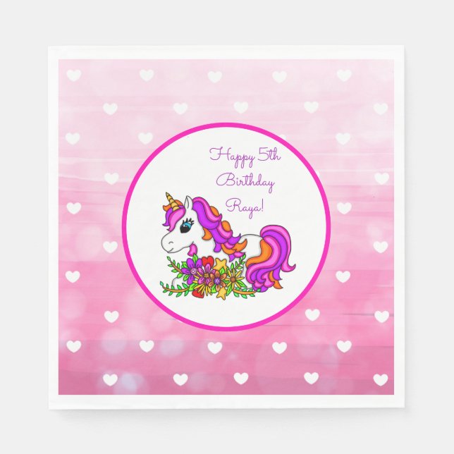 Personalized Purple Unicorn Happy Birthday Napkins (Front)