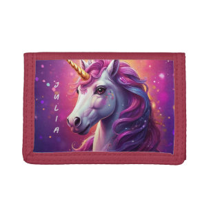 Personalized Purple Unicorn with Glitters Tri-fold Wallet